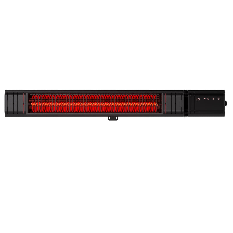 2000W electric infrared patio heater in black, shown with its wall and ceiling mounting bracket