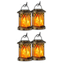 Set of 4 bronze solar flame-effect lanterns
