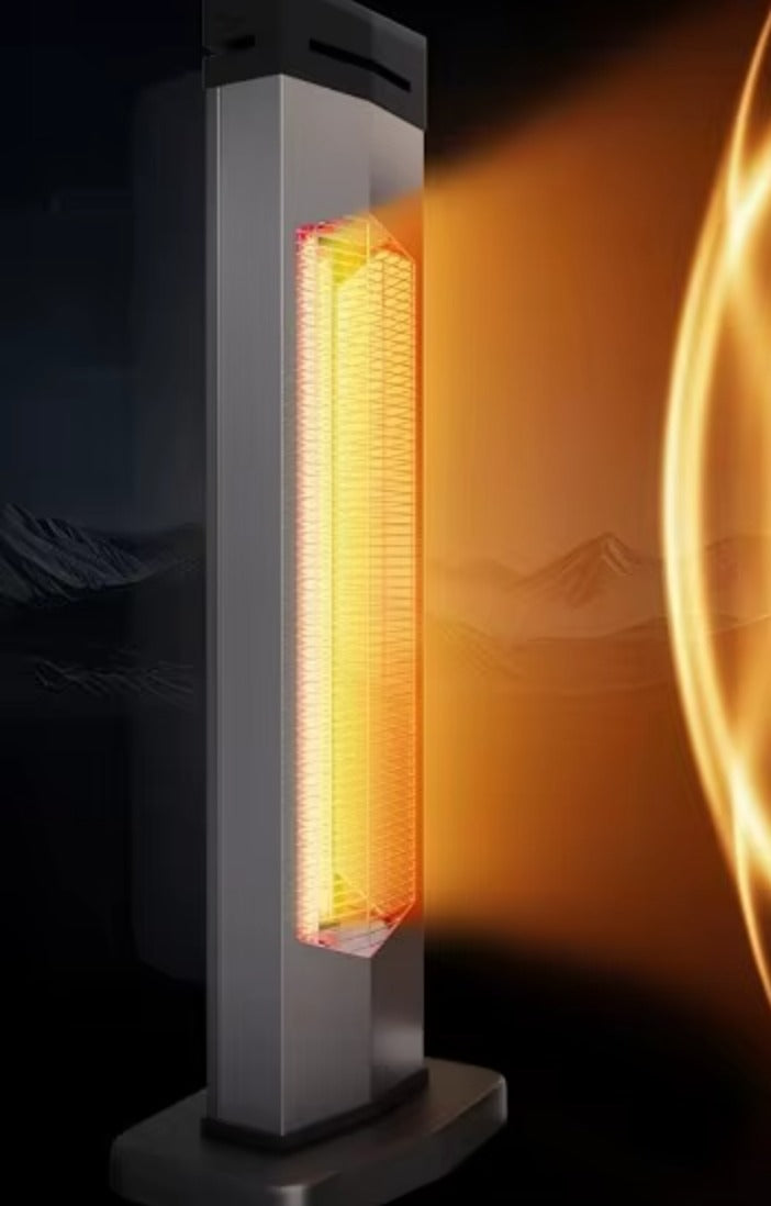 37-inch infrared patio heater tower with its carbon fiber heating tube glowing