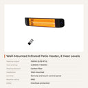1500W Wall-Mounted Infrared Patio Heater, 2 heat levels — specifications