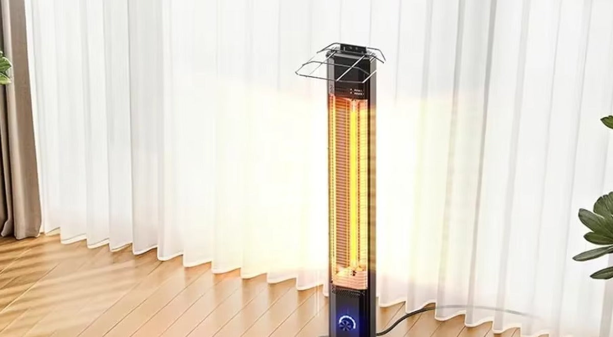 42-inch infrared patio heater tower in a bright living room