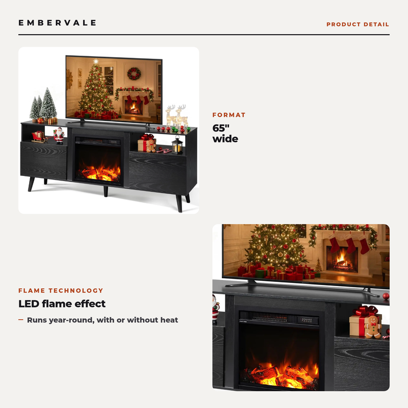 65 Inch Electric Fireplace TV Stand, Modern Media Console Entertainment Center for Living — key features