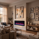 Slim insert electric fireplace in a refined transitional living room