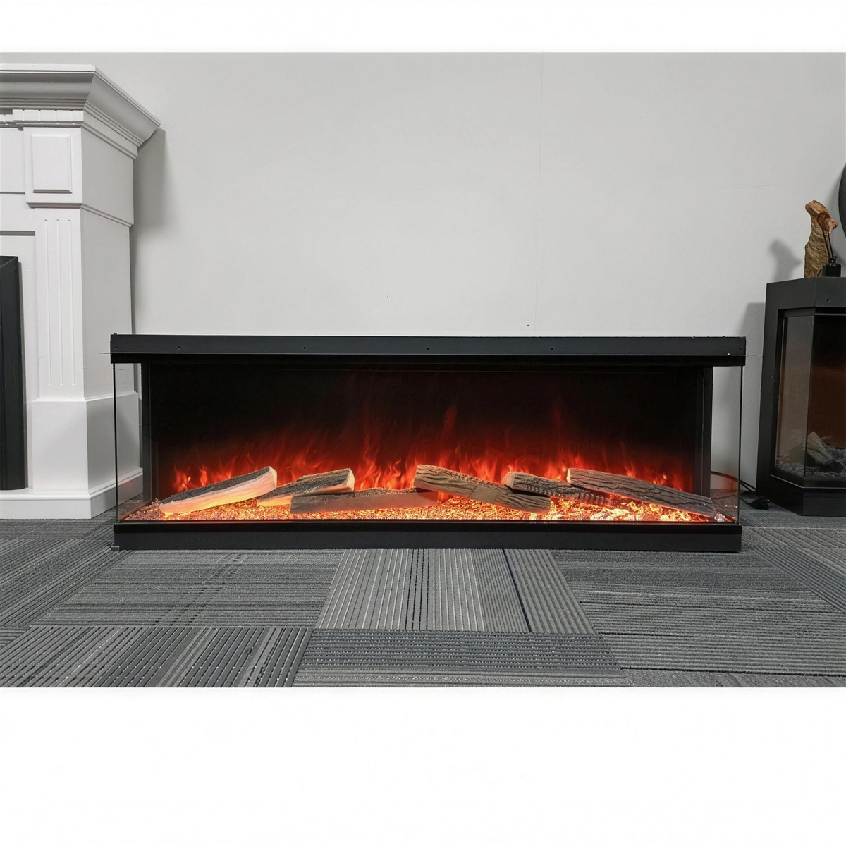 3D Fire Place LED Heater 1500W 3 Sided Glass Built in 60 Inch Electric Fireplace