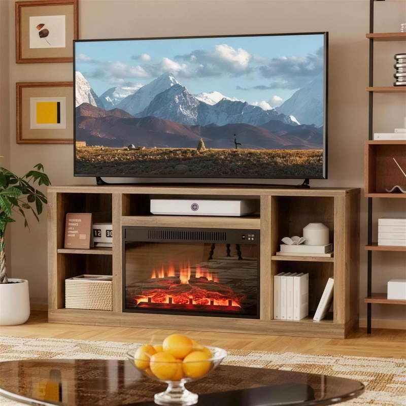 Electric Fireplace TV Stand, Modern Media Console Entertainment Center for Living Rooms