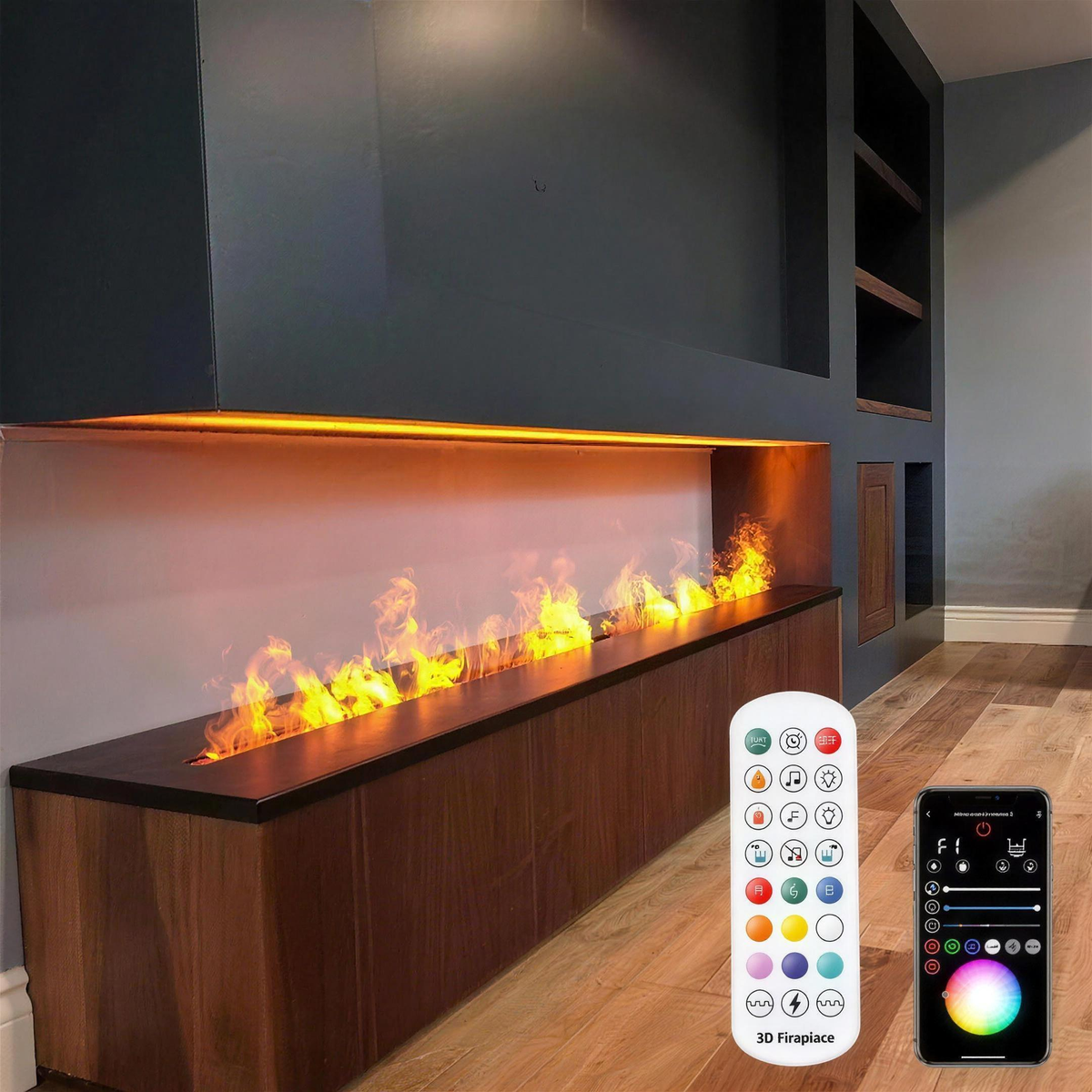 Smart 3D Water Vapor Fireplace Insert for TV Cabinets, Mist Flame Electric Fireplace with Humidifier Function
