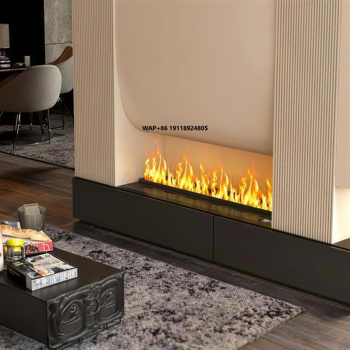 Modern 60-Inch Electric Fireplace Wall Recessed Mounted Remote Control Flame Decor Power Adjustable