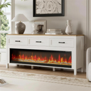 Fireplace TV Stand for 65-75 Inch TVs, Entertainment Center with Electric Fireplace for Living Room
