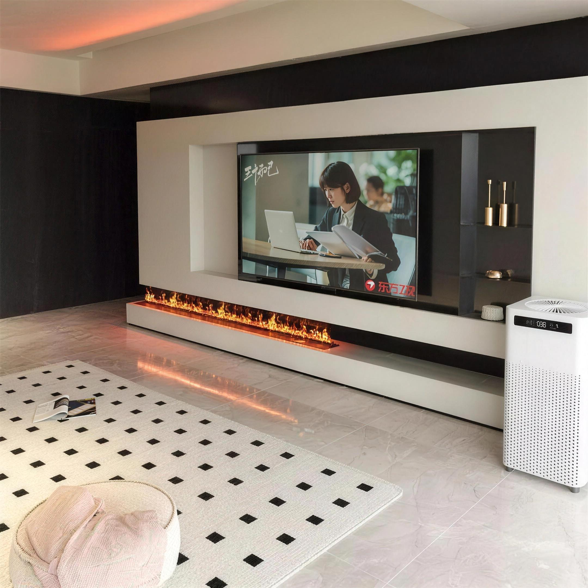 59 Inch 3D LED Flame Electric Fireplace, 150cm Wall-Mounted Linear Design
