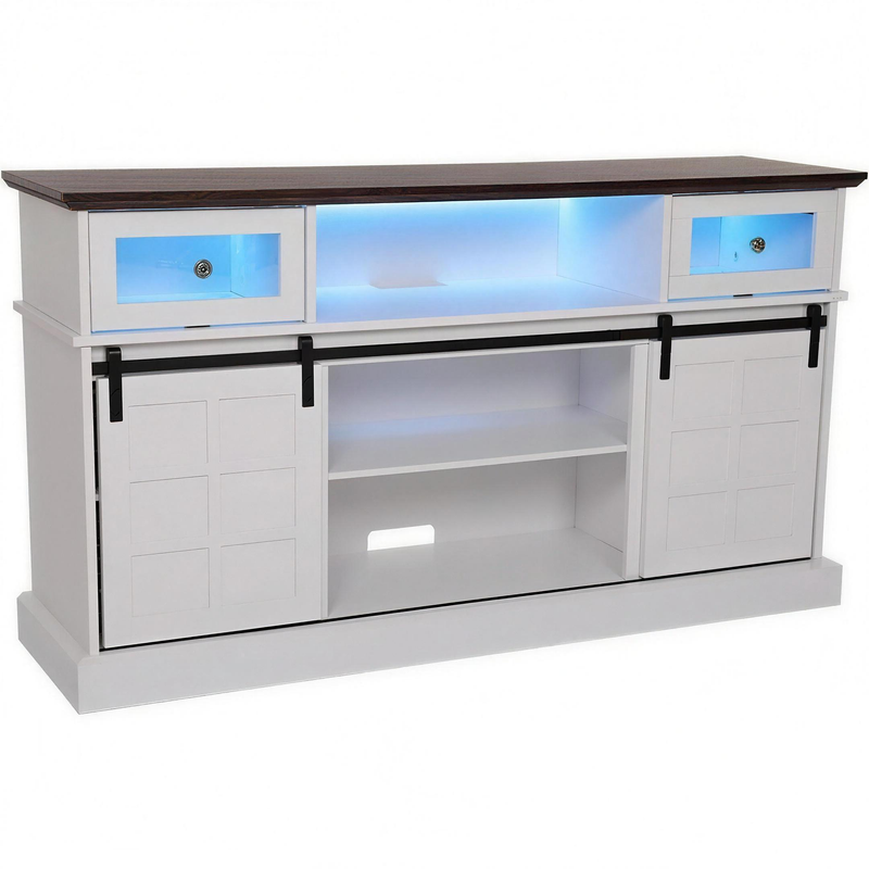 58 Inch LED Fireplace TV Stand for 65 Inch TVs, Entertainment Center with 23 Inch Fireplace & Cabinet Storage