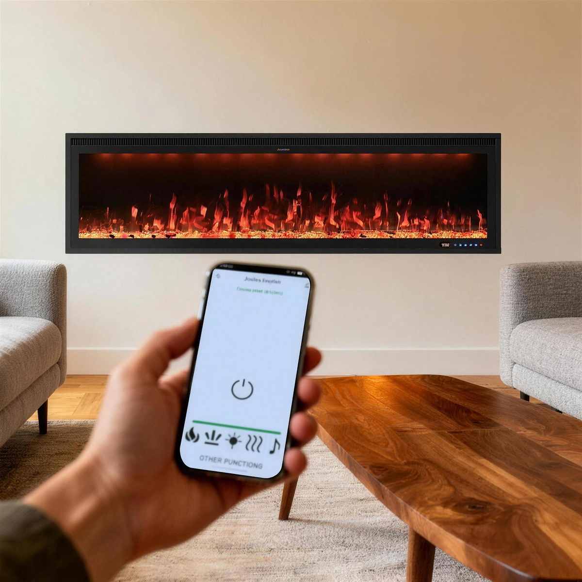 60 Inch LED Electric Fireplace Heater Recessed Wall-Mounted Smart WiFi Control Alexa Google Home CE Certified Household