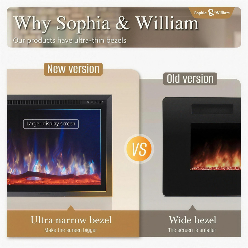 60 Inch Recessed Electric Fireplace, 750W/1500W Wall-Mounted Linear Fireplace with Smart Heat & Adjustable Flame