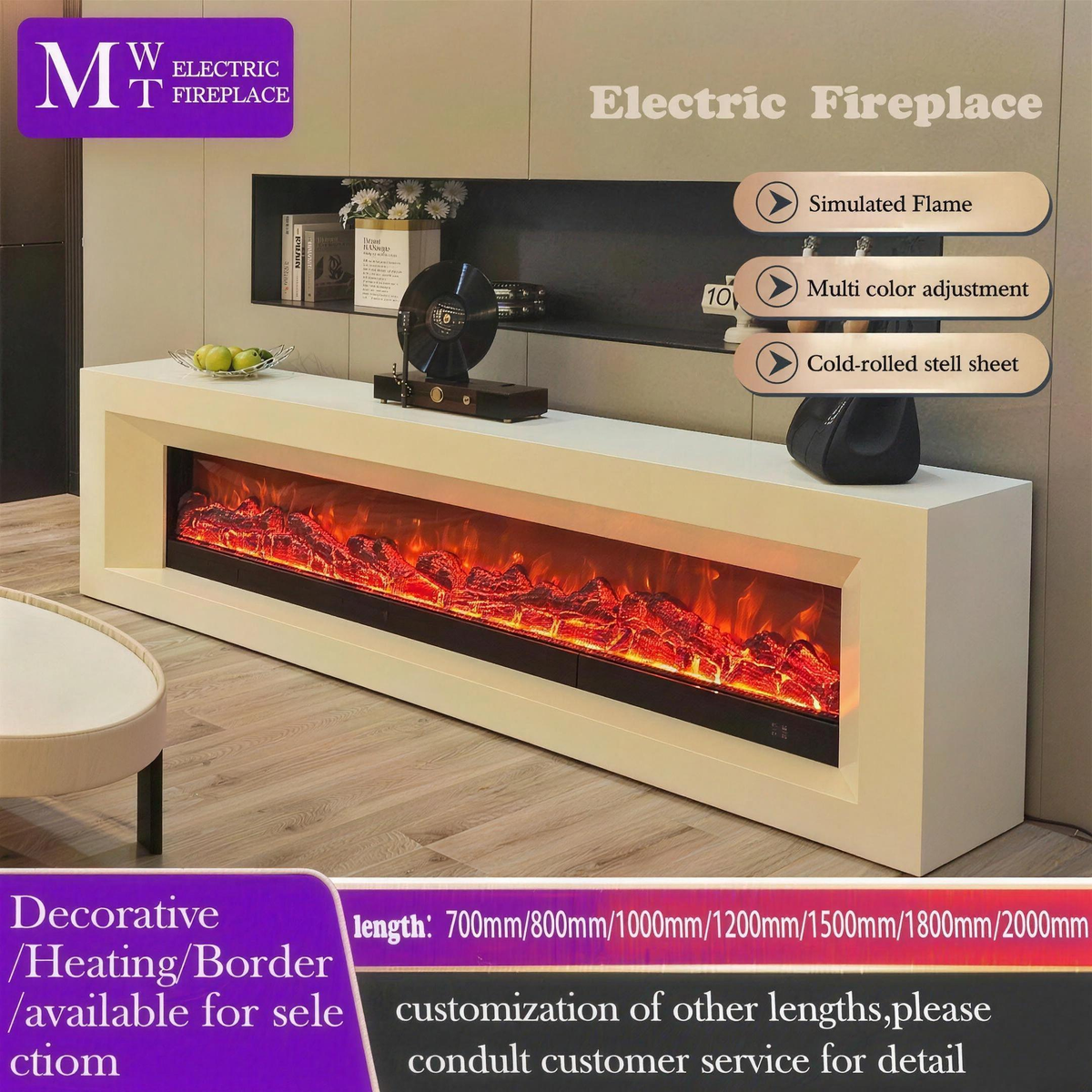 French style freestanding electric fireplace cabinet with 3D flame