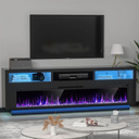 65 Inch TV Stand with Electric Fireplace, Black LED Entertainment Center with Storage Cabinet