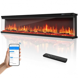 3-Sided Wall Mount Electric Fireplace, Recessed & Built-In Design with WiFi Remote, 1500W Heater