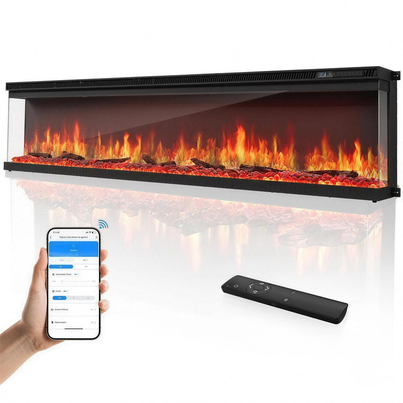 3-Sided Wall Mount Electric Fireplace, Recessed & Built-In Design with WiFi Remote, 1500W Heater