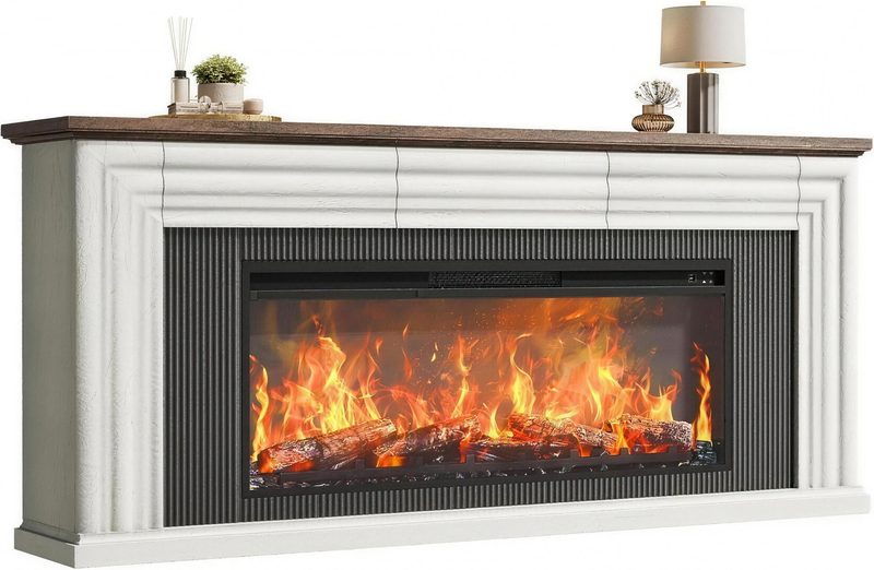 70'' Fireplace TV Stand with 42''Electric Fireplace,Farmhouse TV Stand for 65 75 Inch TV,Entertainment Center TV Console