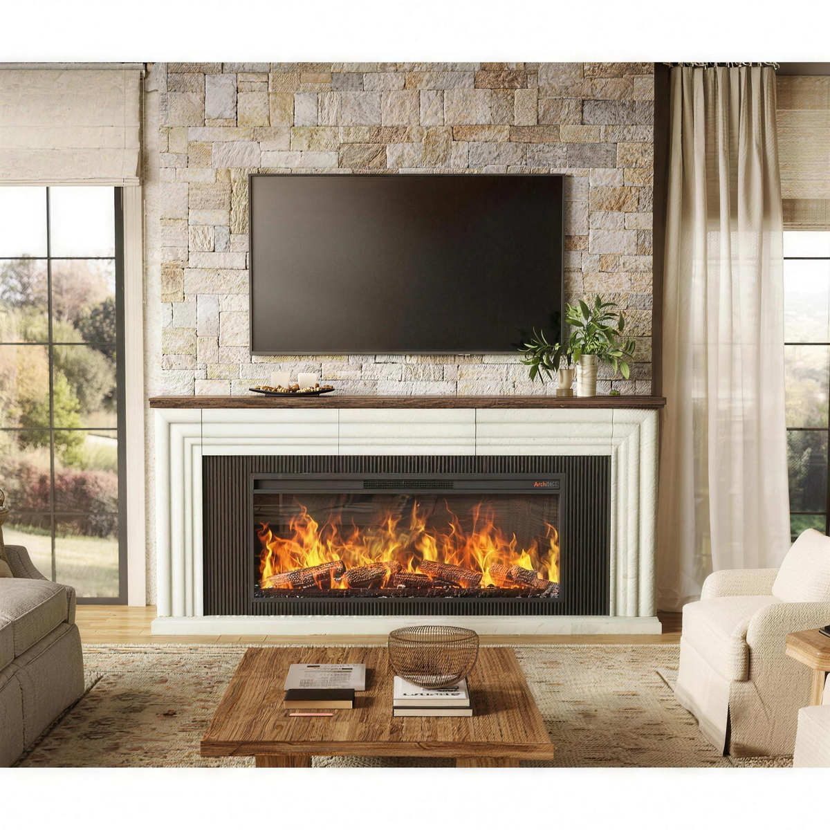 75 Inch Electric Fireplace TV Stand, Farmhouse Media Console Entertainment Center for Living Rooms