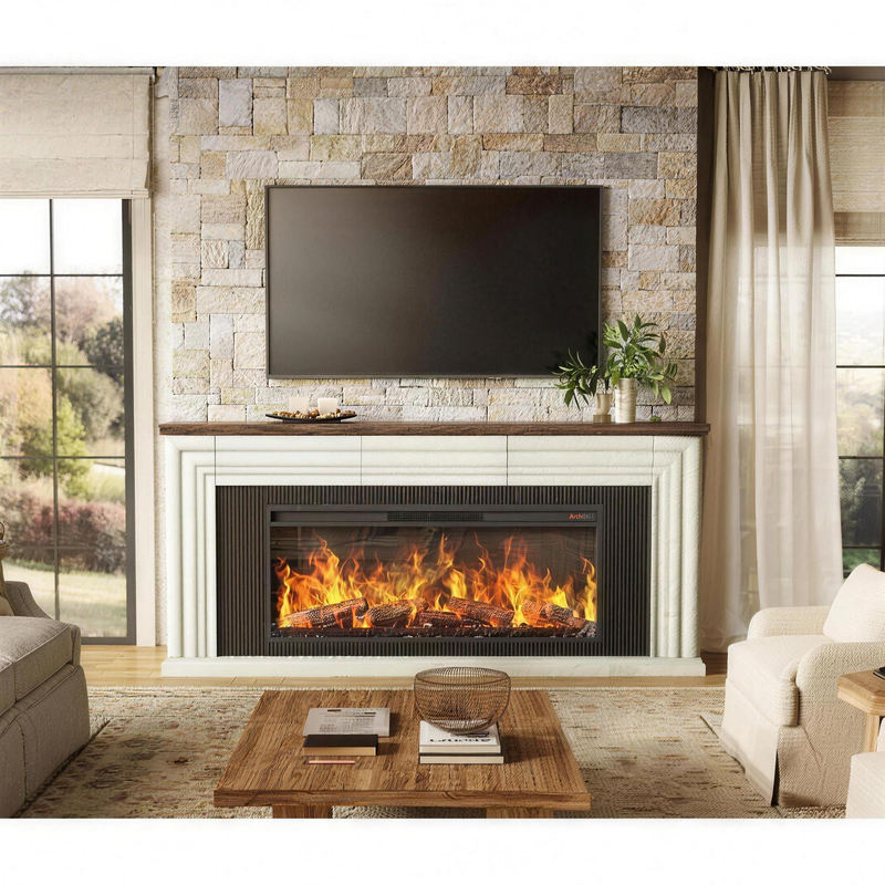 75 Inch Electric Fireplace TV Stand, Farmhouse Media Console Entertainment Center for Living Rooms