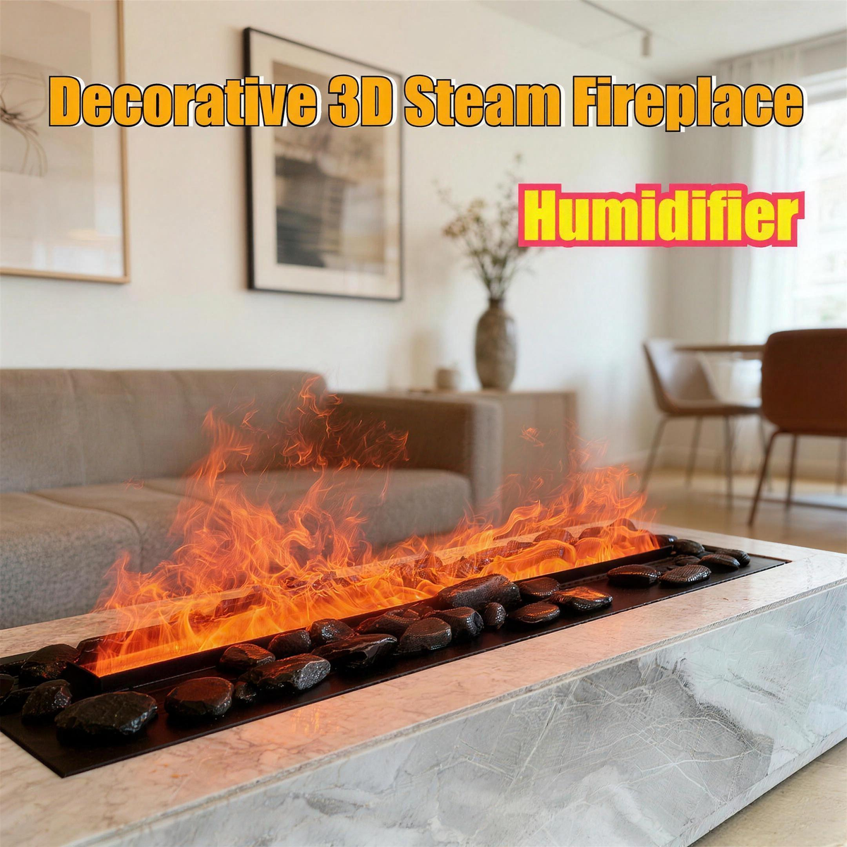 Luxury 3D Water Vapor Fireplace,Large 3D Vapor Fireplace for Penthouse Decor Electric Fireplace Flame Chimney Gold Mist