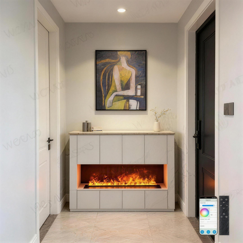 Corner Water Vapor Electric Fireplace, Space-Saving 3D Mist Flame Insert with LED Color Control