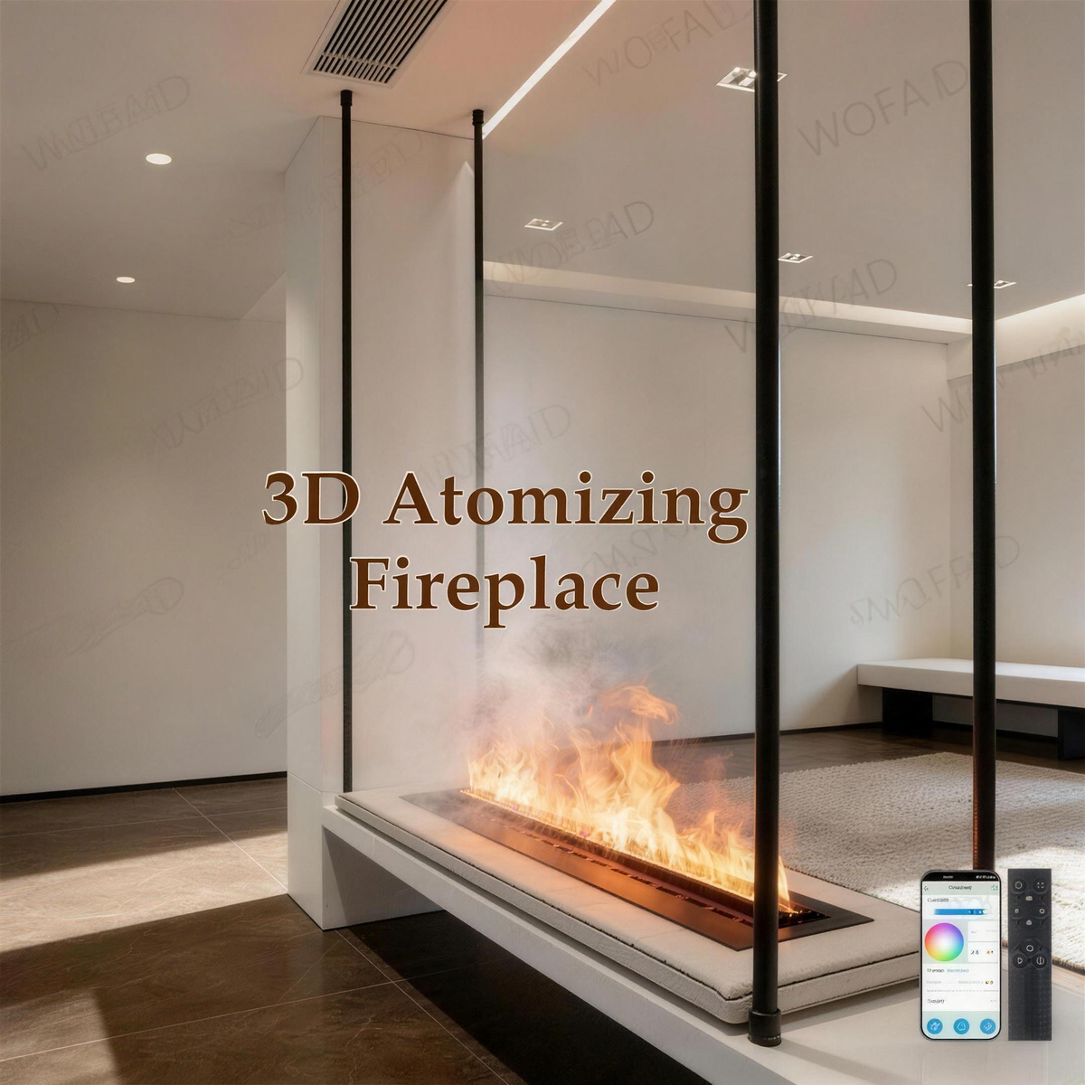 47 Inch Ultra-Slim Water Mist Fireplace, Wall-Mounted Linear Vapor Electric Fireplace with 9 Flame Colors