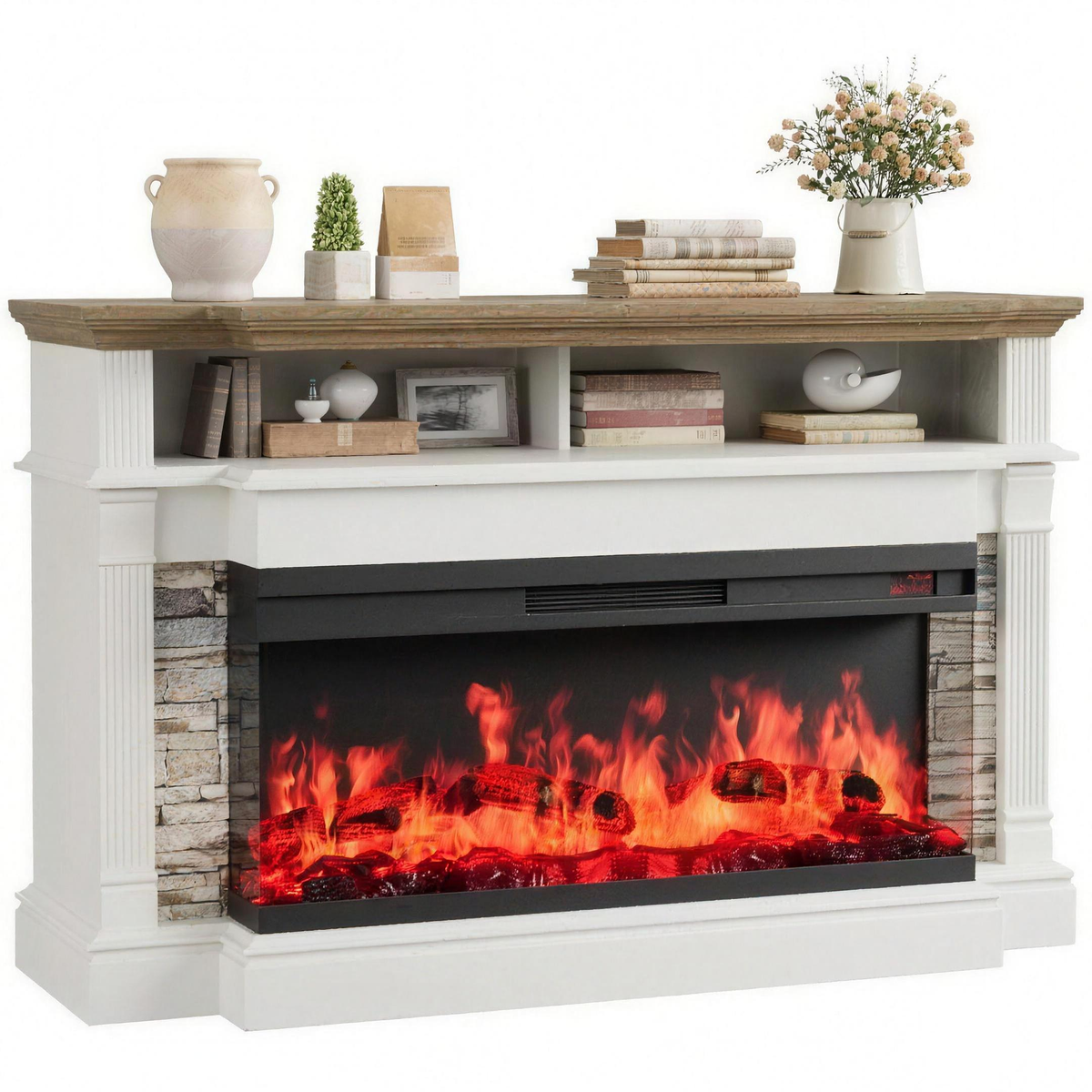 Electric Fireplace TV Stand for TVs up to 65 Inch, Farmhouse Media Console Entertainment Center for Living Rooms