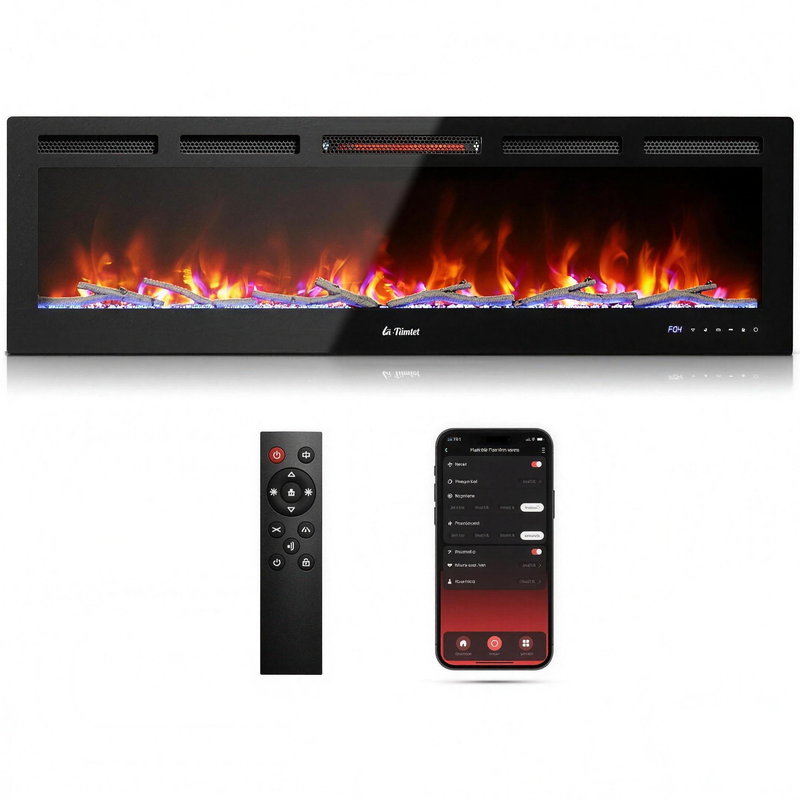 60 Inch Smart Infrared Electric Fireplace with Crackling Sound, WiFi Recessed Fireplace with Realistic Flame & 1500W Heater