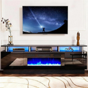 Double-tier black electric fireplace TV stand with LED lights