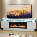 80 Inch Electric Fireplace TV Stand, Modern Media Console Entertainment Center, Adjustable LED Flame for Living Rooms