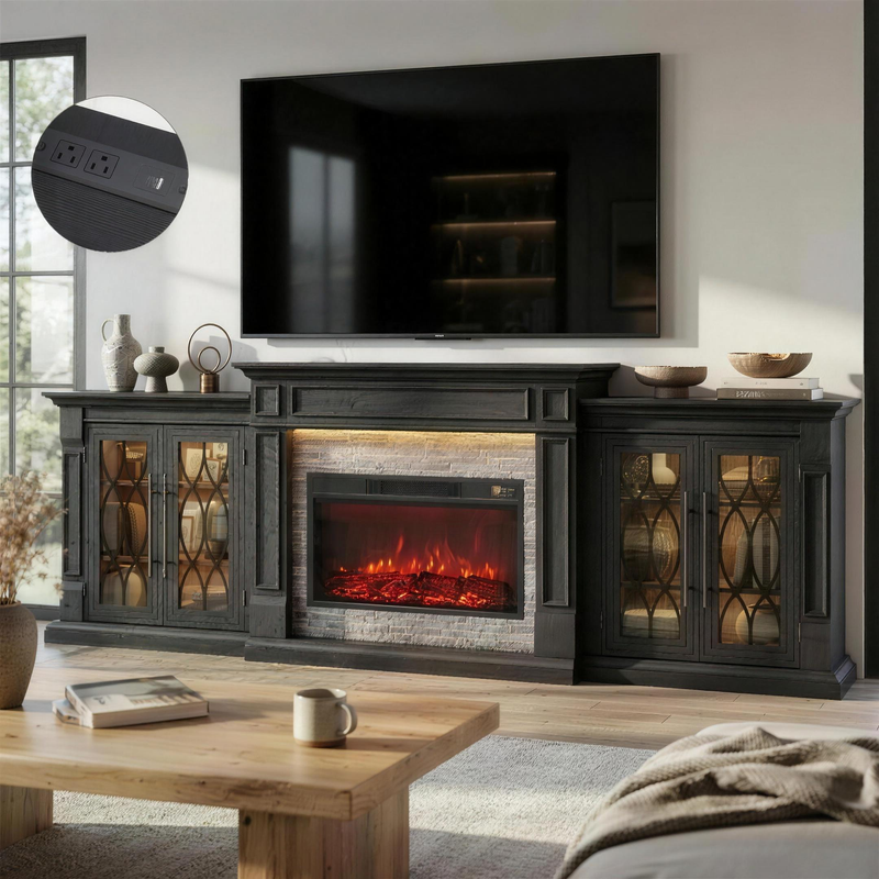 104 inch LED fireplace TV stand with power outlet