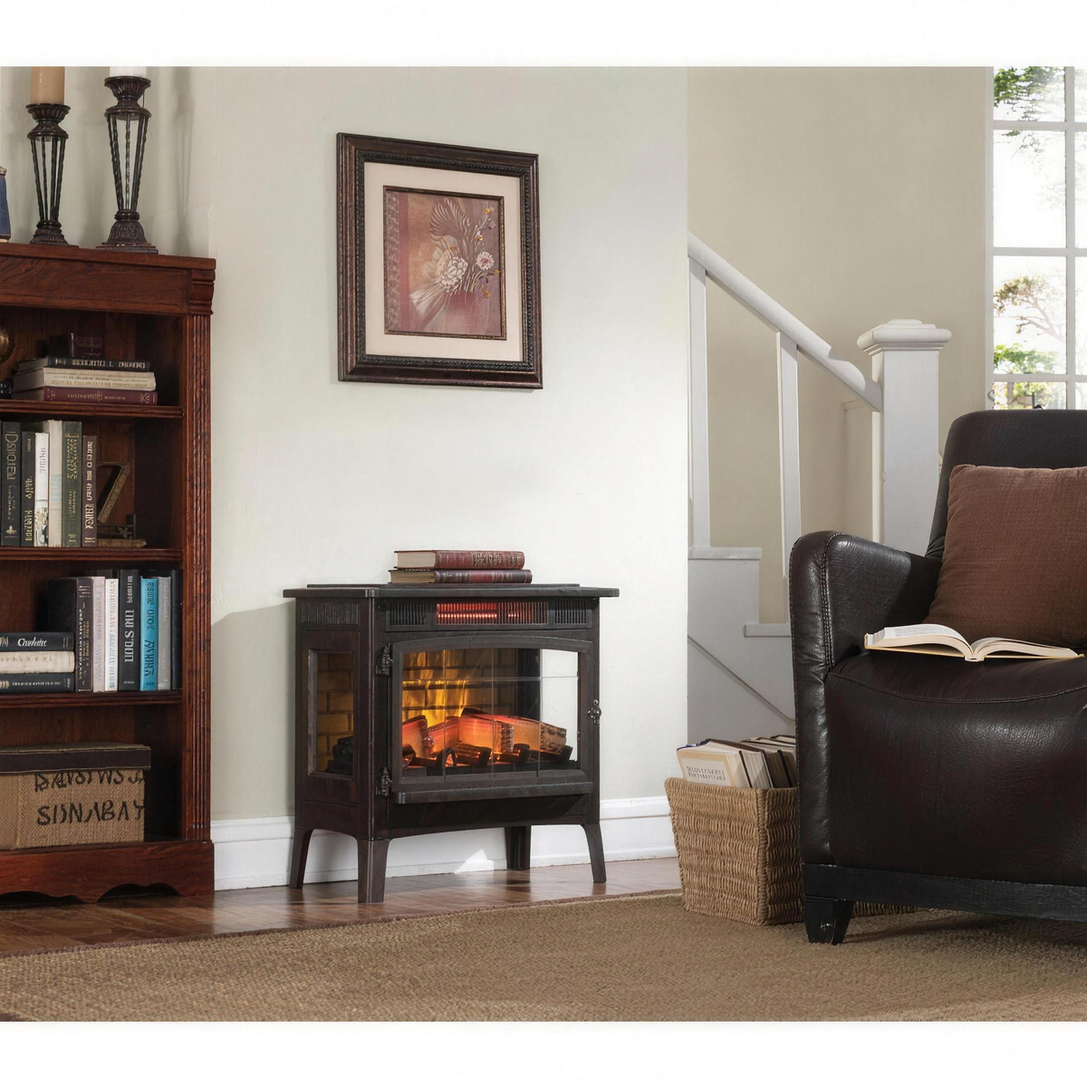Freestanding Electric Fireplace Heater Stove 3D Flame Effect Warms 1000 Sq Ft