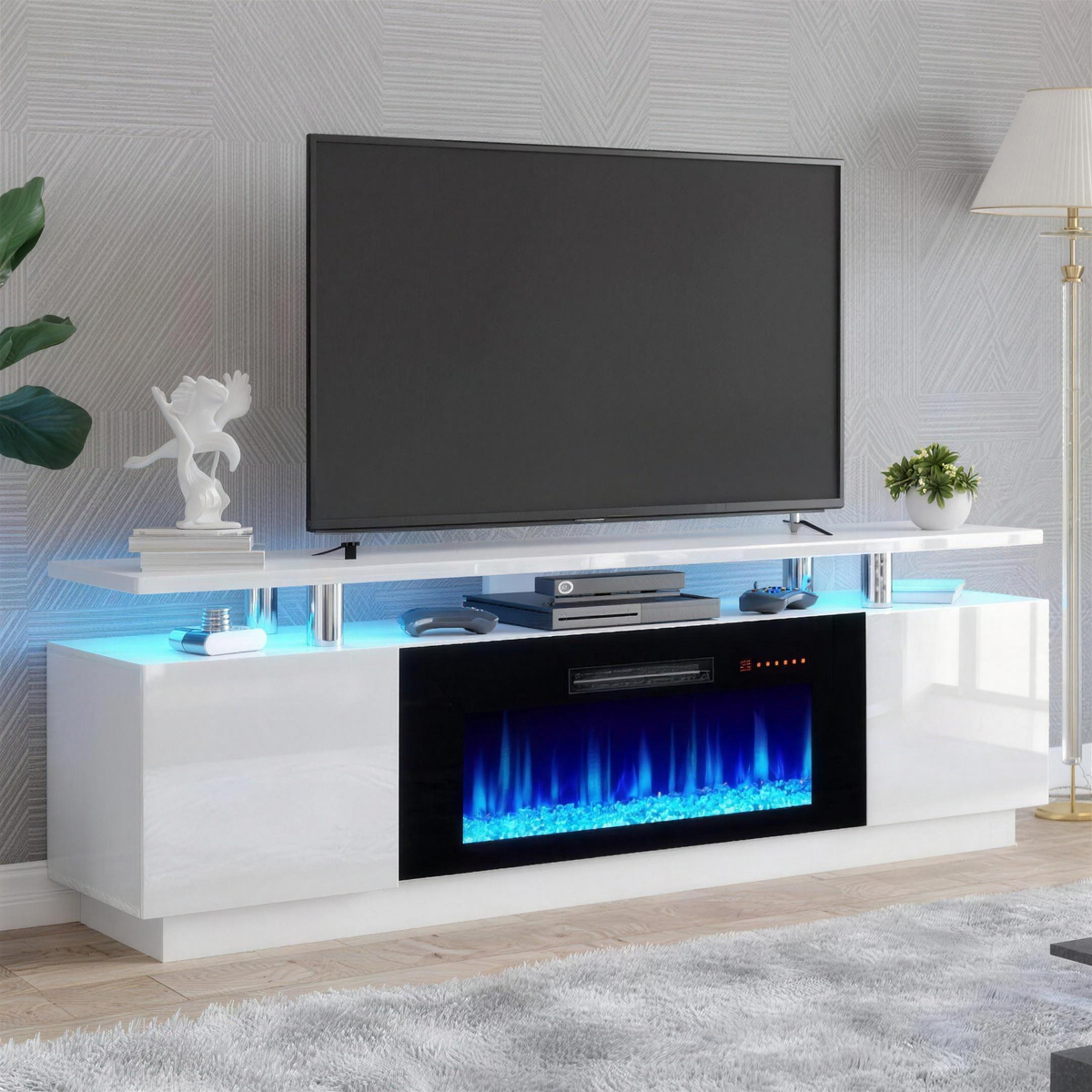 36 inch ivory white fireplace TV stand with LED lights