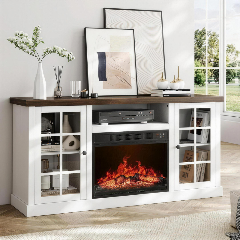 Electric Fireplace TV Stand, Modern Media Console Entertainment Center, Storage Cabinets for Living Rooms