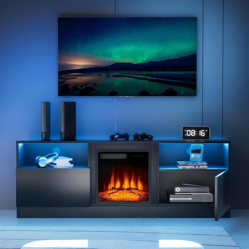 Electric Fireplace TV Stand for TVs up to 65 Inch, Modern Media Console Entertainment Center, Storage Cabinets, Adjustable LED Flame for Living Rooms