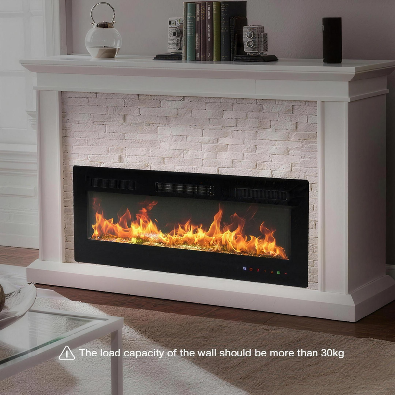 42 Inch Electric Fireplace, 3-Way Install Wall-Mounted, Recessed or Freestanding, with Remote & Adjustable Flame