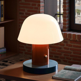 Mushroom Table Lamp with Touch Dimming, Rechargeable Warm Night Light in Piano-Gloss Finish