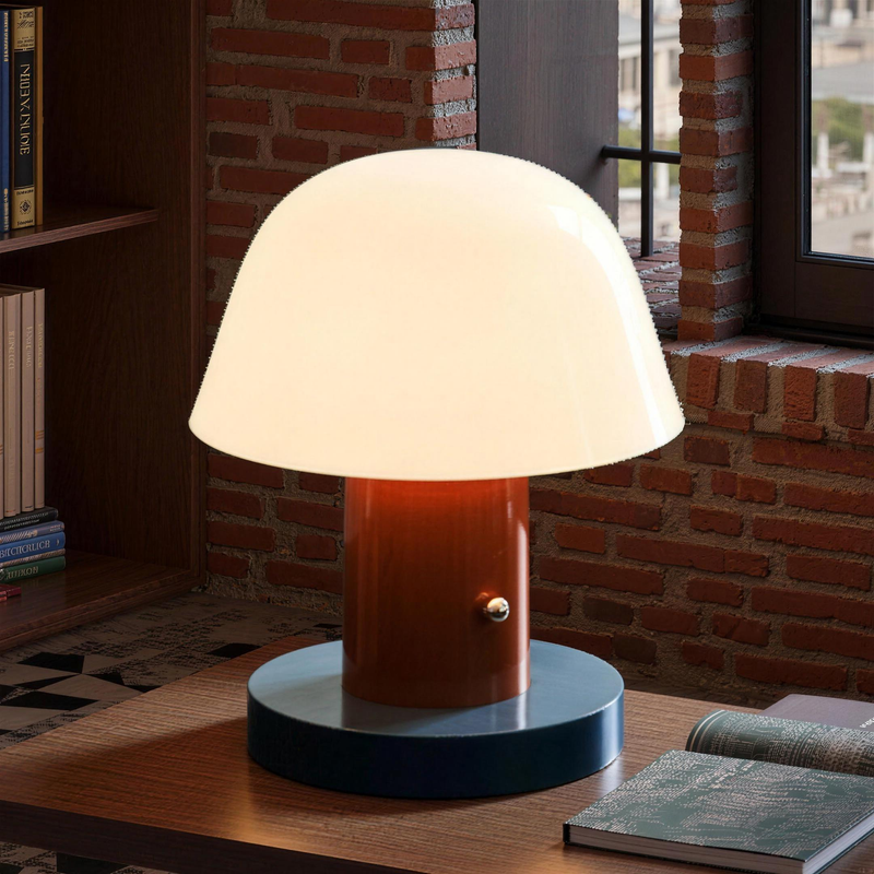 Mushroom Table Lamp with Touch Dimming, Rechargeable Warm Night Light in Piano-Gloss Finish