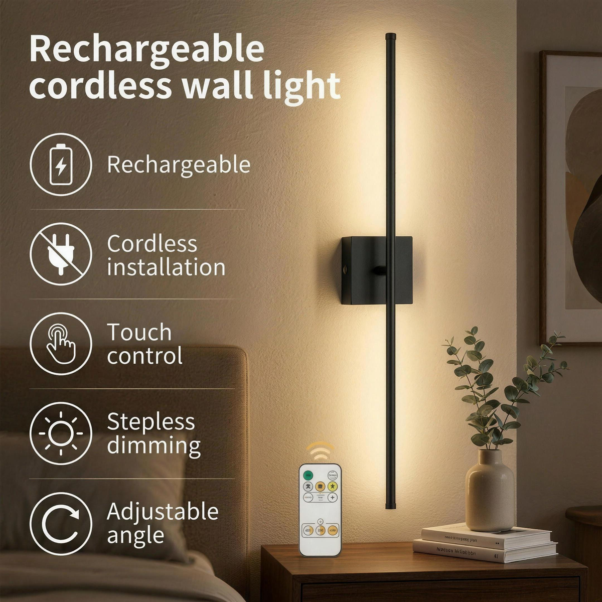 LED Magnetic Rechargeable Wall Sconce Touching Square For Living Room Bedroom Hallway Study Room Cloakroom Indoor