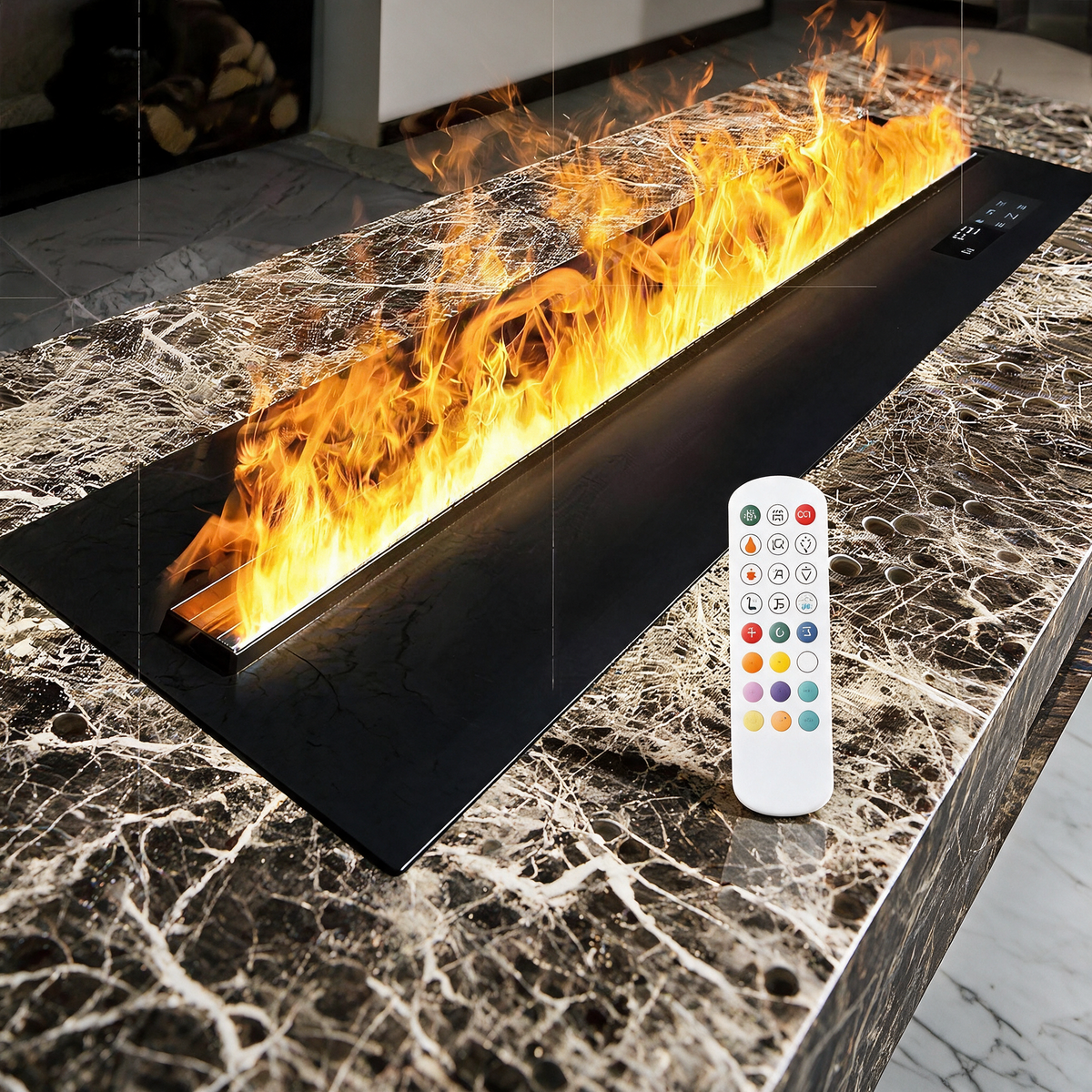Smart Water Vapor Electric Fireplace with App Control, Wall-Mounted 3D Atomizing LED Flame Fireplace for Living Room