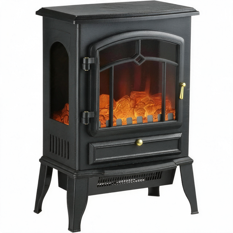 Electric Fireplace Stove, 22" Freestanding Fireplace Heater with 3-Sided Realistic Flame
