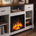 Close-up of the firebox and flame on the 65 Inch Electric Fireplace TV Stand, Solid Wood, Modern Media Console Entertainment Center, Storage Cabinets for Living Rooms