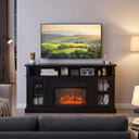 Electric Fireplace TV Stand for TVs up to 65 Inch, Modern Media Console Entertainment Center, Remote Control for Living Rooms viewed across a furnished room, showing its scale against the wall