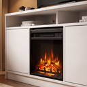 Close-up of the firebox and flame on the 65 Inch Electric Fireplace TV Stand, Modern Media Console Entertainment Center, Storage Cabinets for Living Rooms