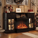 Close-up of the firebox and flame on the 65 Inch Electric Fireplace TV Stand, Modern Media Console Entertainment Center, Storage Cabinets, Adjustable LED Flame for Living Rooms