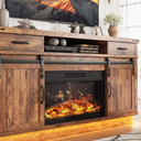 Close-up of the firebox and flame on the 58 Inch Electric Fireplace TV Stand, Farmhouse Media Console Entertainment Center, Storage Cabinets for Living Rooms