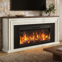 Close-up of the firebox and flame on the 75 Inch Electric Fireplace TV Stand, Farmhouse Media Console Entertainment Center for Living Rooms