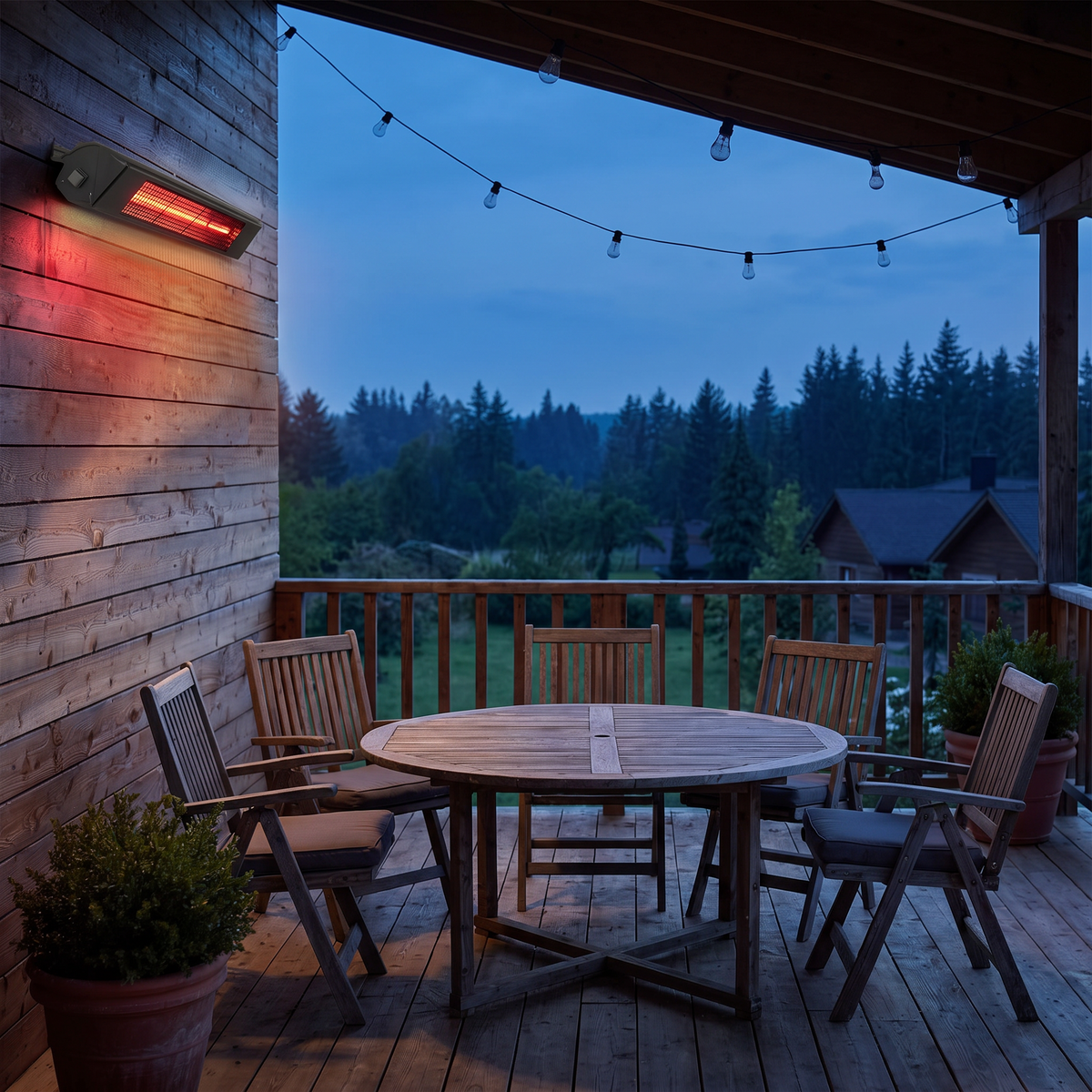 1500W Portable Infrared Electric Space Heater, Overheat Protection for Desks, Bedrooms and Home Offices viewed across a furnished room, showing its scale against the wall