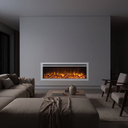 Smart 39-70" Ultra-Thin Recessed Electric Fireplace – Wall-Mounted, 150W, Realistic Flame Home Decor viewed across a furnished room, showing its scale against the wall