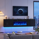 70 Inch Floating TV Stand with 36 Inch Electric Fireplace, Wall Mounted Entertainment Center with Storage for Living Room viewed across a furnished room, showing its scale against the wall